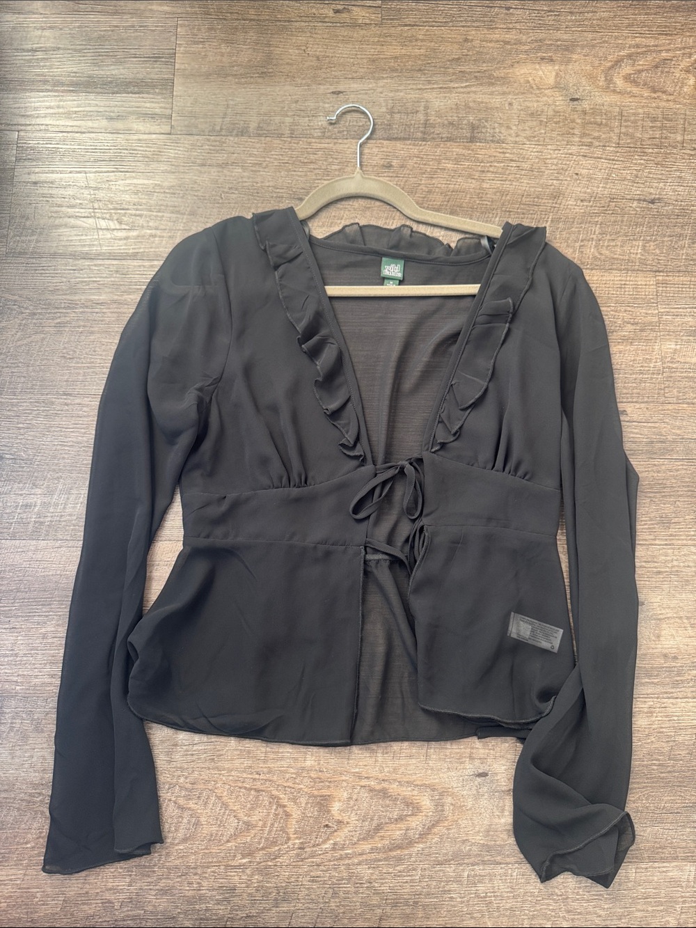 wild fable Black Ruffle Tie-Front Long-Sleeve Top